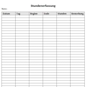 Hourly worksheet to print out yourself, DIN A4 | Excel, PDF file | for 2023 + 2024 | including weekend marked | customizable