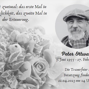 Trauerkarte, Beileidskarte, Traueranzeige, Beerdigung, Tod Ankündigung | anpassbar mit Canvas | WhatsApp, Facebook, E-Mail, ausdruckbar