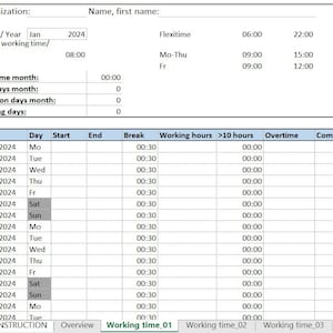 Time Sheet Timesheet Template Excel Template Customizable 2024