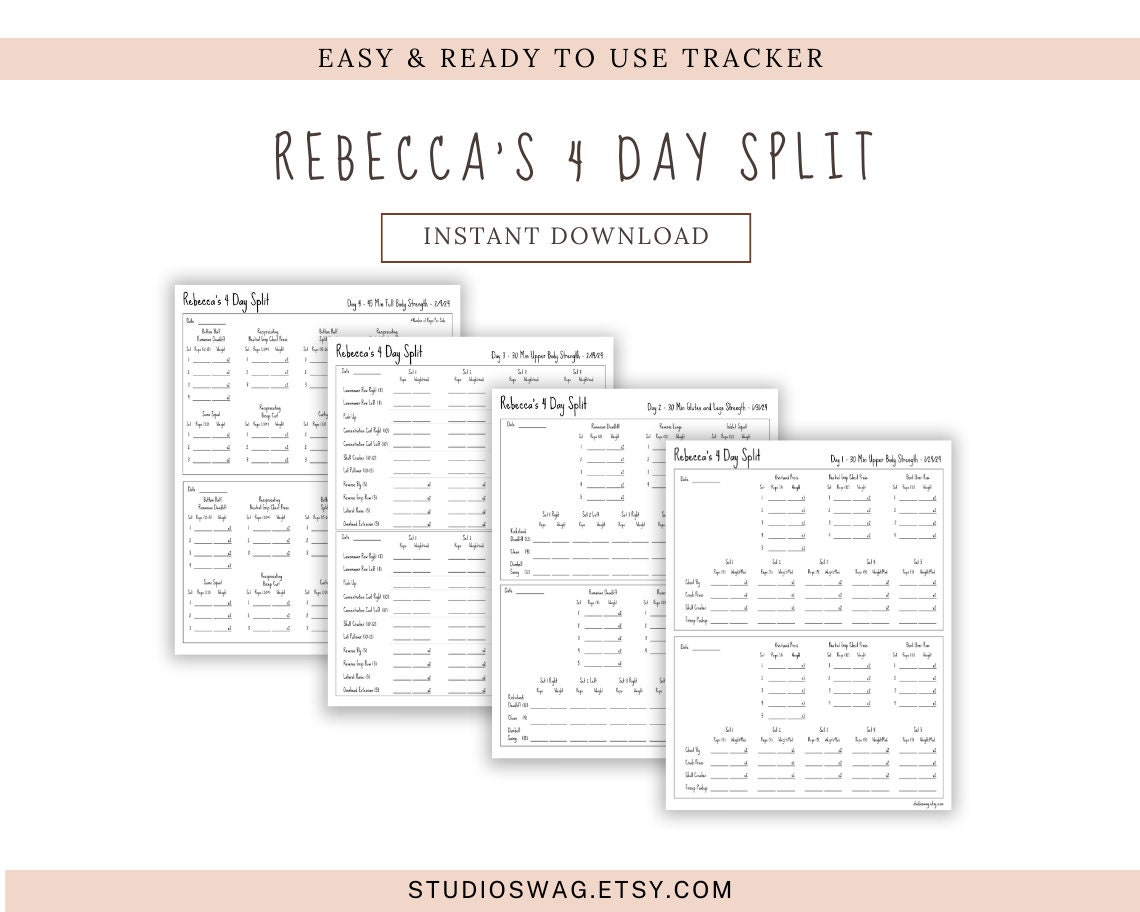 Rebecca Kennedy s 4 Day Strength Training Split Tracker Progressive Overload Strength Training Tracker Etsy Denmark