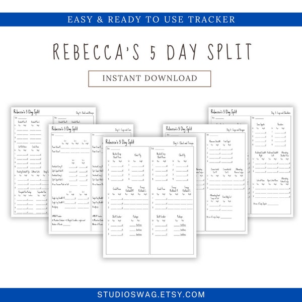 Rebecca Kennedy's 5 Day Strength Training Split Tracker | Progressive Overload Strength Training Tracker