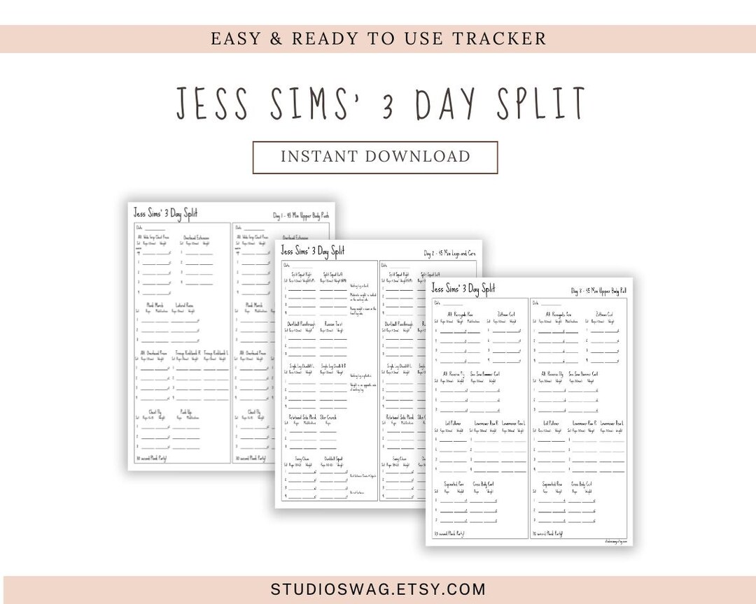 Jess Sims 3-day Split Tracker | Strength Training (PDF Download) - Etsy