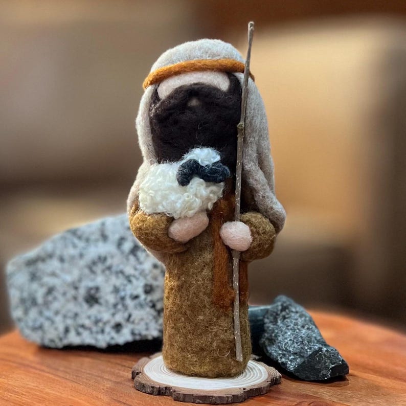 Shepherd In Robe Needle Felted Good Shepherd and His Lamb, Sheep Lover's Gift, Bible ...