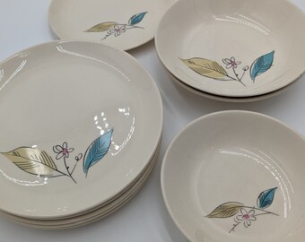 Salem ofenfestes Geschirr | Biscayne Muster | Blumen Motiv | Gänseblümchen Linie Zeichnung, Linienarbeit | Jahrgang 1950er, 1960er Jahre | Atomic Era, MCM, Retro