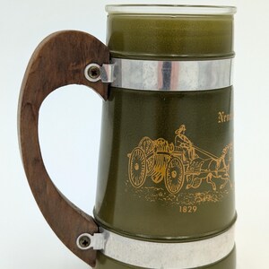 Vintage 1973 | Siesta Ware | Green Glass Stein with Steel Bands and Wood Handle | Neversink Fire Co. | Reading, PA | Bicentennial Mug