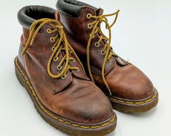 Vintage 00s Dr. Martens Brown Leather Boot 2000 Y2k Chunky Grunge