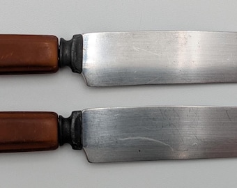 Vintage c. 1930s, 1940s | Butterscotch Bakelite Handle | Stainless Steel Butter Knife | Set of 2 | Autumnal Tablescape | Rustic Cottage Core