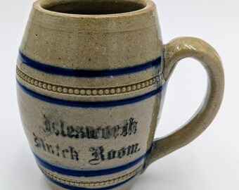 Antique Late 1800s | Gray & Cobalt Blue Crockery | Stein, Mug, Cup | Holds 12 Oz | Salt Glaze Pottery | Applied Handle | Excellent Condition