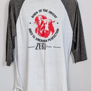 Vintage 1980s | Ebert Sportswear | International Zebu Breeders Association | Long Sleeve Raglan Shirt | Men&#39;s XL | 3/4 Length | Cotton Blend