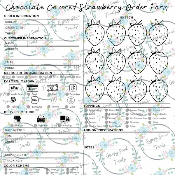 Chocolate Covered Strawberry Order Form