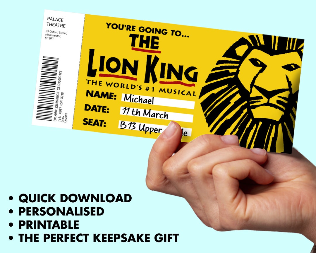 The Lion King Musical Printable Ticket Gift - Etsy