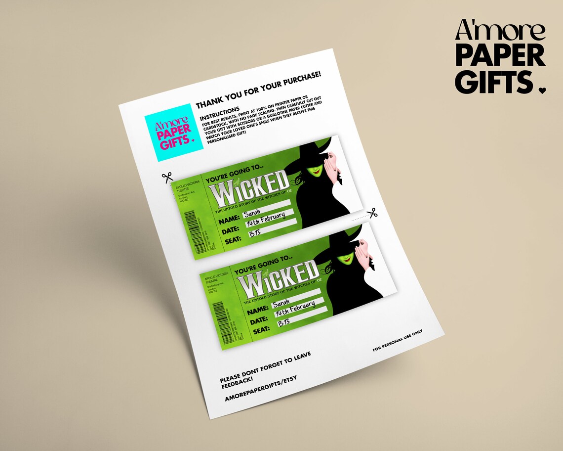 Wicked the Musical Printable Ticket Gift - Etsy