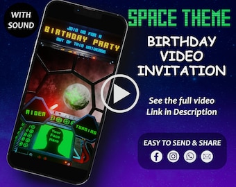 Space Birthday Video Invitation, Space Evite, Animated Invitation, Outer Space Digital Invitation, Download, Digital File, Electronic Invite