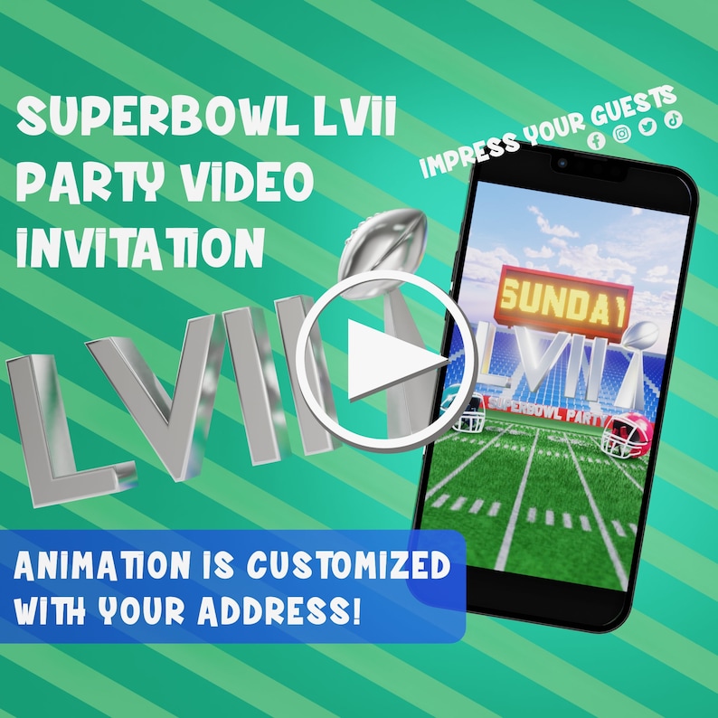 Super Bowl 2023 Party Video Invitation, Animated, Football, Superbowl