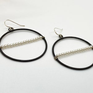 Oxidized Silver Circle Earrings | Sterling Silver Earrings | Modern Earrings | Pearl Earrings