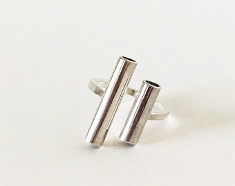 Sterling Silver Tube Ring | Modern Adjustable Ring | Geometric Ring | Linear Ring