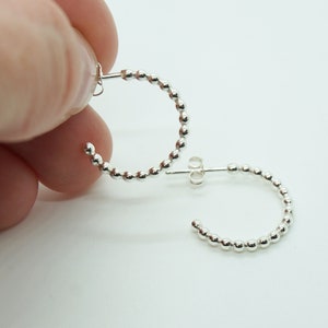 Silver Beaded Hoop Earrings | Sterling Silver Hoops | Modern Hoop Earrings