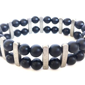 Black Onyx Silver Stretch Bracelet | Industrial Bracelet | Black Bracelet | Semi Precious Bracelet