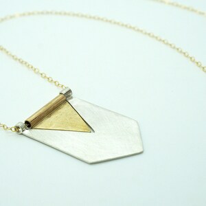 Mixed Metal Sterling Silver & Gold Flag Pendant Necklace | Silver Necklace | Gold Modern Necklace