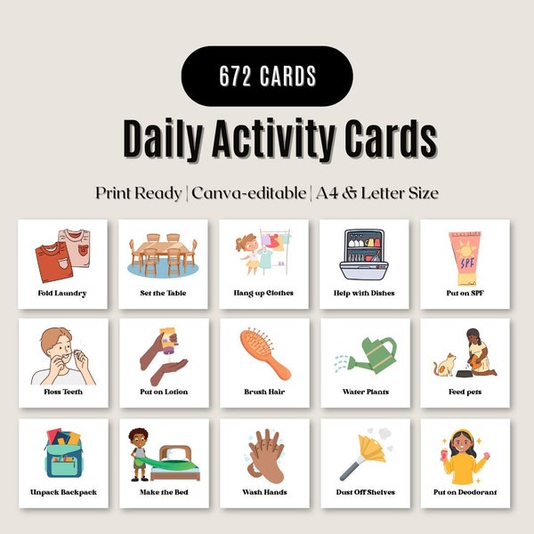 Activity Cards Bundle | Printable Chore and Schedule Chart for Preschool, Kindergarten, and Homeschool | Montessori Educational Resource