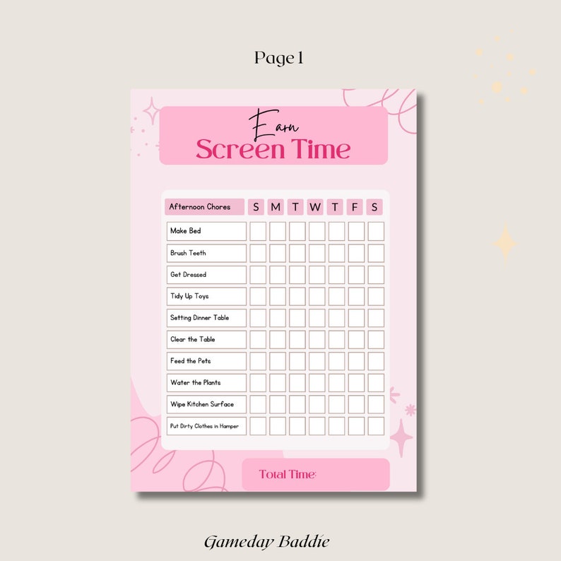 Editable Printable Screen Time Checklist Daily Screen Time Schedule ...