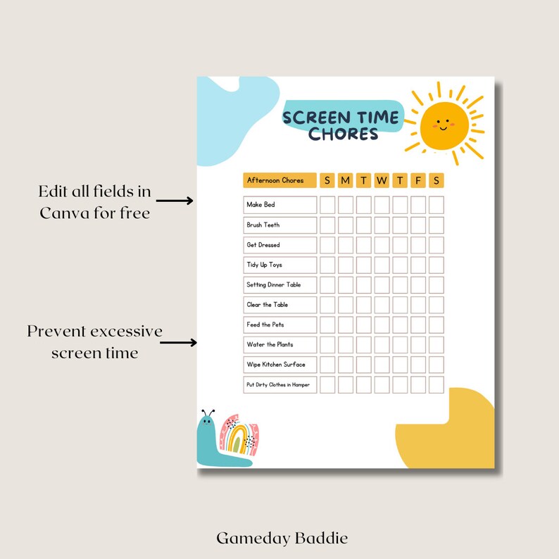 Editable Printable Screen Time Checklist Daily Screen Time - Etsy