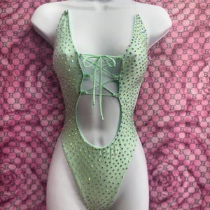 Exotic Dance Stripper Outfit Super Bowl Mint Backless One-piece