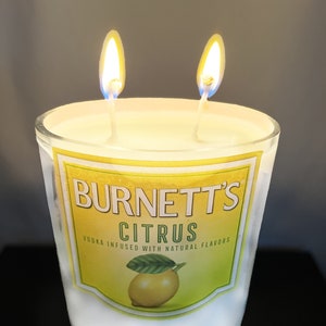 Burnett&#39;s Citrus Vodka Candle Soy Wax Hand Crafted Liquor Bottle Home or Bar Decor **FREE SHIP** Birthday Valentine&#39;s Day Gift