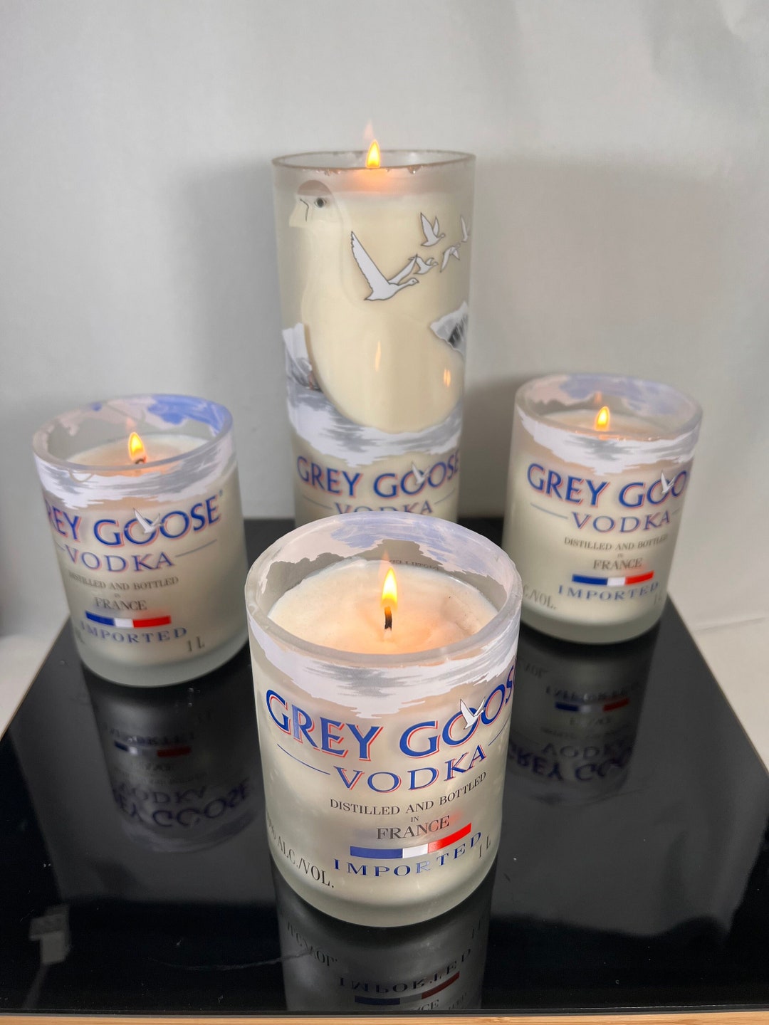 Grey Goose Candle Vodka Soy Wax Hand Crafted Liquor Bottle Home or Bar