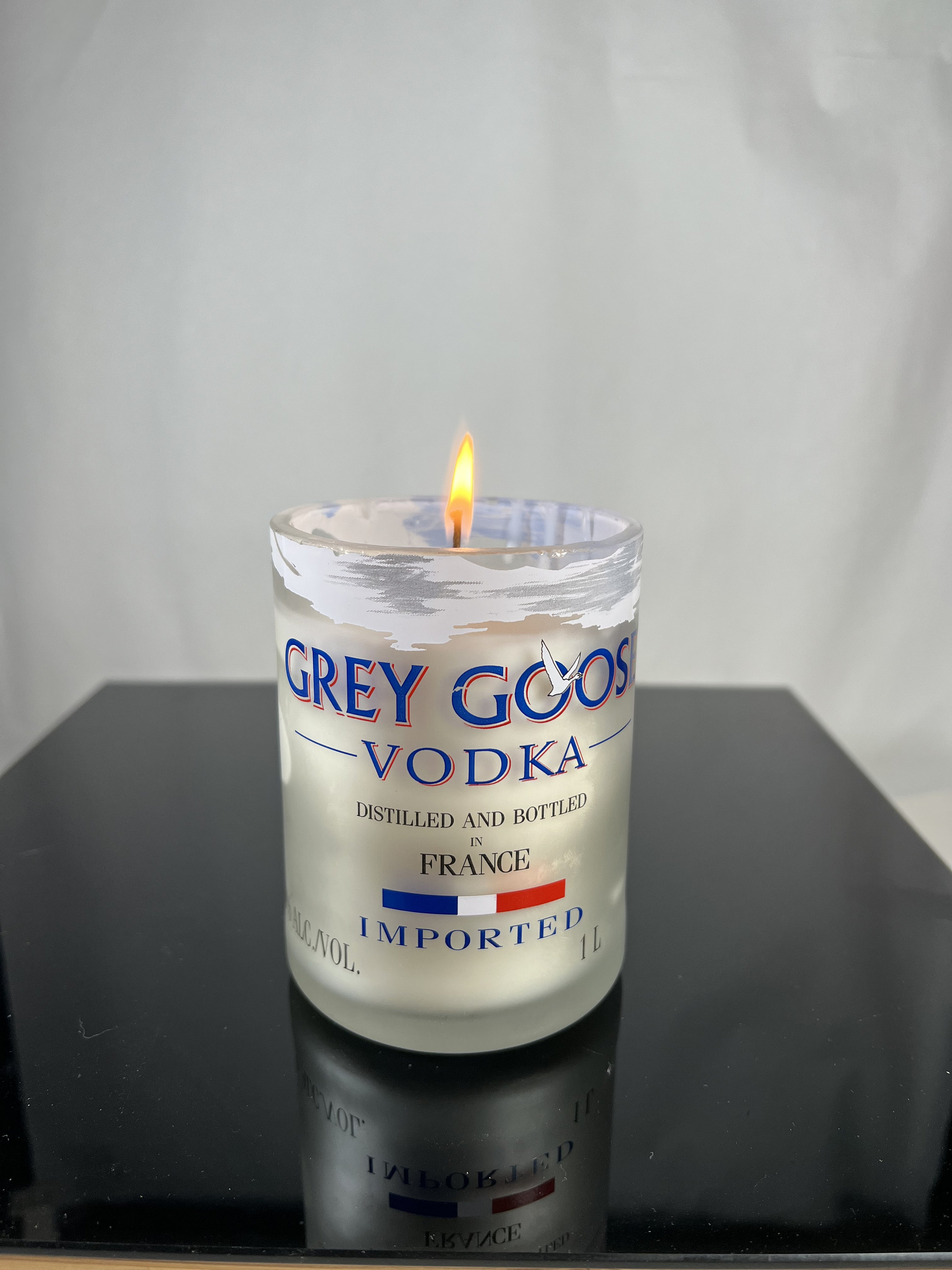 Grey Goose Candle Vodka Soy Wax Hand Crafted Liquor Bottle Home or Bar