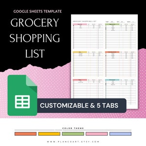 Grocery List Editable Google Sheets Template, Digital Grocery Shopping Budget List, Grocery Shopping List Template, Printable Groceries List