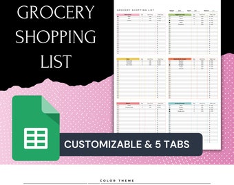 Boodschappenlijst bewerkbare sjabloon Google Spreadsheets, budgetlijst digitale boodschappenlijst, sjabloon boodschappenlijst, afdrukbare boodschappenlijst