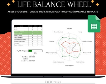 Life Balance Wheel Template Google Sheet Life Balance Wheel Workbook Wheel of Life Google Sheet  Coaching Template Spreadsheets Customizable