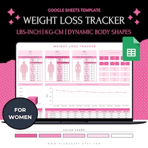 Könnte beinhalten: Eine rosa und weiße Google Sheets-Vorlage für einen Gewichtsverlust-Tracker. Die Vorlage enthält Abschnitte für Startmessungen, aktuelle Messungen, Zielmessungen, Meilensteine und Gewichtsverlustfortschritt. Die Vorlage enthält auch einen Abschnitt für Körpermaße in Zentimetern. Die Vorlage ist für Frauen konzipiert und enthält ein Farbthema mit rosa und weißen Farben.