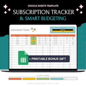 Abonnement-Tracker Google Sheets-Vorlage, Abonnement-Organizer, Tabelle für Haushaltsplaner-Tools, Tabelle für Mitglieder-Tracker
