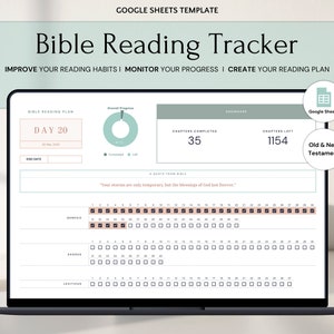 Tracker della lettura della Bibbia, modello di Fogli Google, piano di studio della Bibbia digitale, diario di lettura delle Scritture, lista di controllo dei libri sacri, Antico e Nuovo Testamento