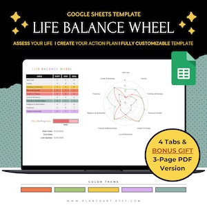Editable Life Balance Wheel Google Sheets Template, Wheel of Life Workbook, Google Sheets Coaching Template, Wellness Tracker Customizable