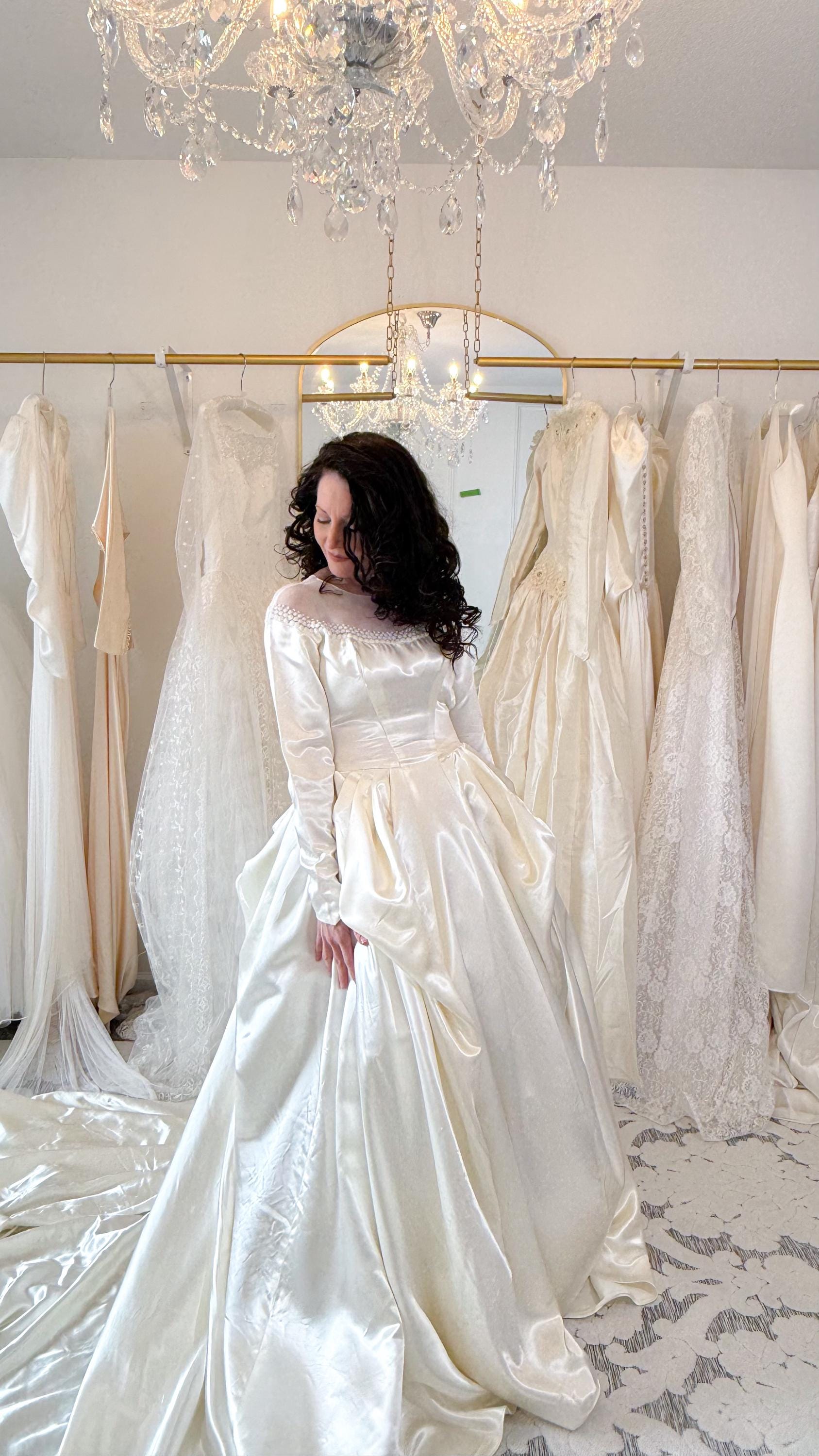 1940s Slipper Satin Wedding Gown: Pleated Ballgown, Long Sleeves, Fully  Restored, Cleaned