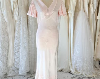 1920s /1930s  Pink Drop Waist Dress, Balloon Sleeve, Restored Vintage Gown