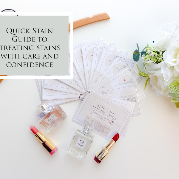Stain Care Cards * For Vintage Gowns & Fabrics - Printable PDF -  Digital Instant Download