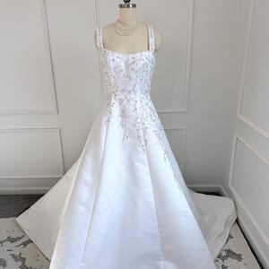 early 2000s wedding dresses 2000 Casablanca in Stock Sale Dress rhinestones and sequins sewn onto crystal satin. 2000s Crinoline inspired wedding dress