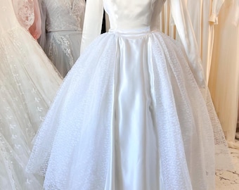 1950s Vintage Satin & Lace Tea-Length Wedding Dress - Audrey Hepburn Style XS/SM