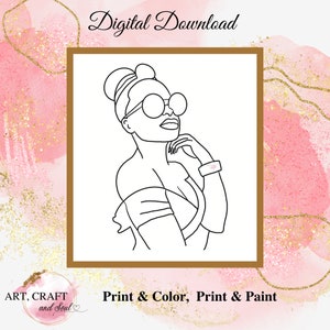 DIY Paint Party, Sip And Paint, Adult Paint Party, Paint And Sip Party, Pre-Drawn Canvas, Paint Party Template, “Woman In Round Sunglasses”