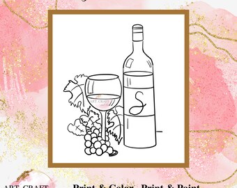 DIY Paint Party, Sip And Paint, Adult Paint Party, Paint And Sip, Pre-Drawn Canvas, Paint Party Template, “Wine Bottle Glass And Grapes”