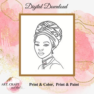 DIY Paint Party, Sip And Paint, Adult Paint Party, Paint And Sip Party, Pre-Drawn Canvas, Paint Party Template, “Woman In Headwrap”