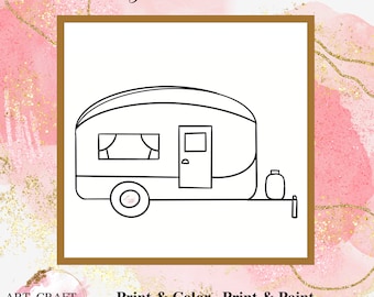 Festa di pittura fai-da-te, Sorseggia e dipingi, Festa di pittura per adulti, Festa di pittura e sorseggiamento, Tela pre-disegnata, Modello di festa di pittura, "Little Camper"