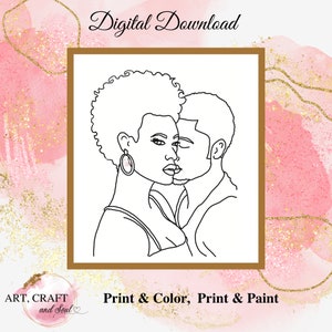 DIY Paint Party, Sip And Paint, Adult Paint Party, Paint And Sip Party, Pre-Drawn Canvas, Paint Party Template, “Couple Smooches”