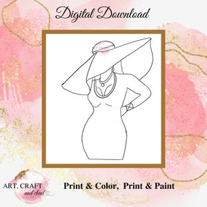 DIY Paint Party, Sip And Paint, Adult Paint Party, Paint And Sip Party, Pre-Drawn Canvas, Paint Party Template, “Lady In The Big Sun Hat”