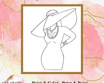 DIY Paint Party, Sip And Paint, Adult Paint Party, Paint And Sip Party, Pre-Drawn Canvas, Paint Party Template, “Lady In The Big Sun Hat”