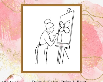 Butterfly Painting Template, DIY Paint Party Pre-Drawn Canvas (PNG Digital Download)